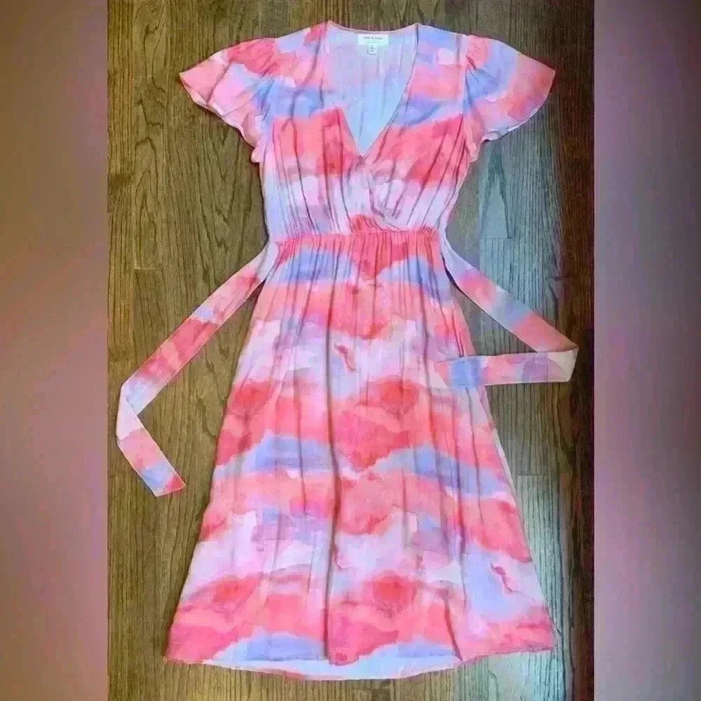 Anthropologie x Cloth & Stone Cloth Wrap Dress 100% Rayon Pastel Midi Flirty